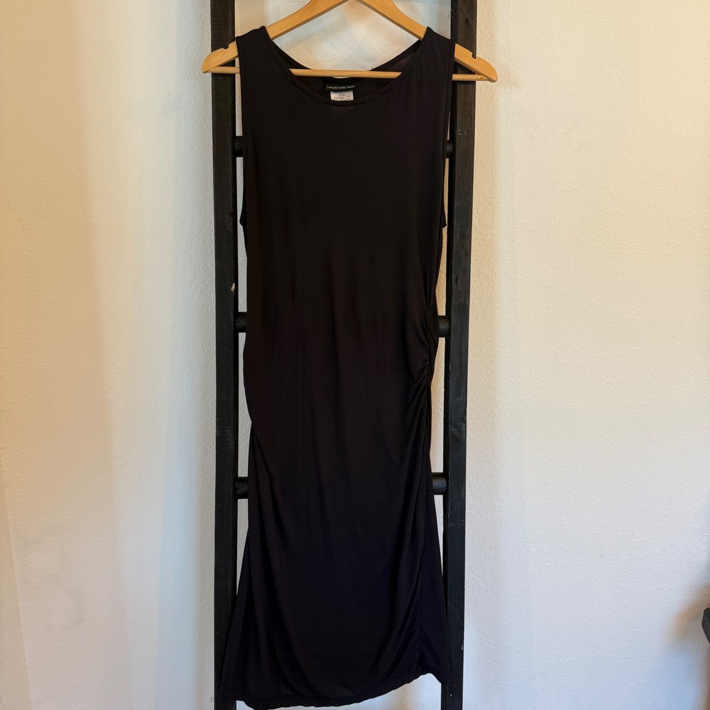 Carmen Marc Valvo Midi‎ Dress Womens M Black Ruched Sleeveless